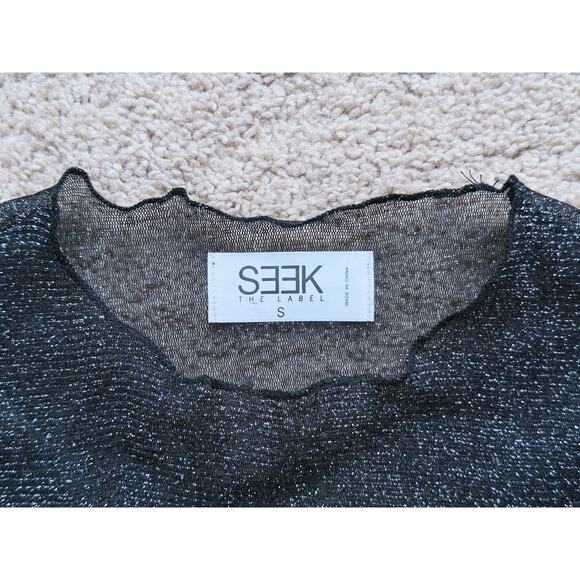 SEEK The Label Sheer Sparkly Crop Top Small Shimmer Black Festival Whimsigoth - Picture 4 of 6